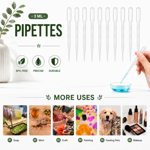 Image of Moveland 200PCS 3ml Disposable Plastic Transfer Pipettes for Oil Lab Art | Food-grade, non-toxic, shatterproof, calibrated, ideal for art /resin /paint, oils, lab, aquarium, crafts, perfume