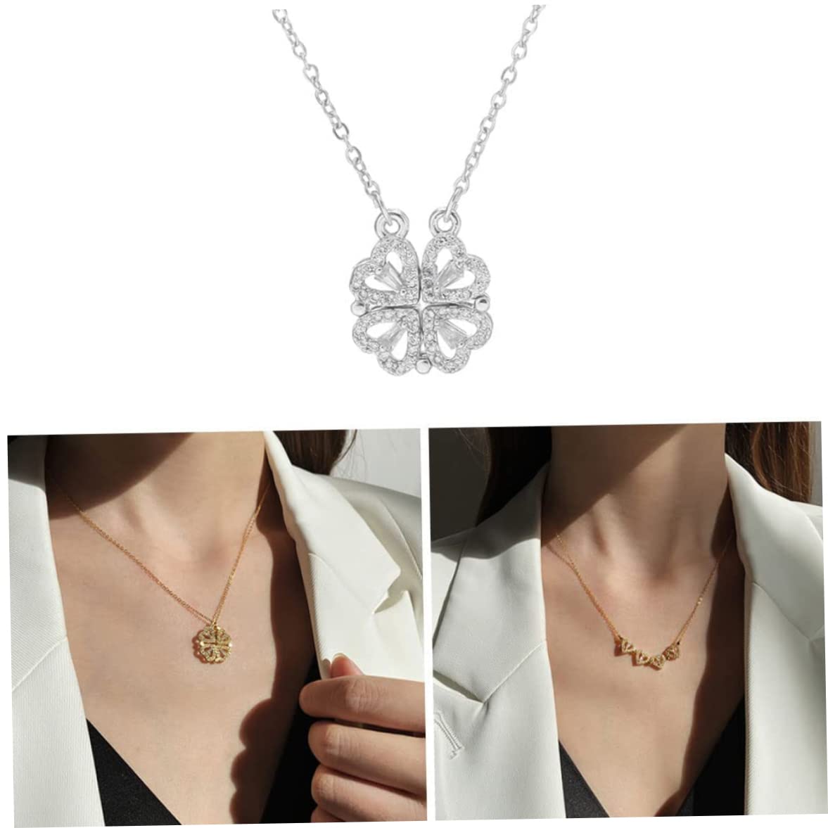 Collier De Trèfle à Quatre Feuilles Chanceux, Couvre De Bijoux De