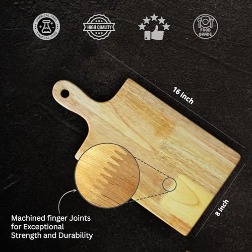 Image of Wood Chop Malaysian Wood Cutting Board |Handcrafted | 16 x 8 x 0.5 Inch | Non-Slip Durable Board | Vegetables, Fruits, Meat, Cheese & Meal Prep | Natural Finish