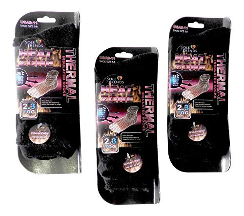 3 Pair Ladies Black Heat Zone Heated Socks Thermal Insulated Boot Socks 100% Mega Brush