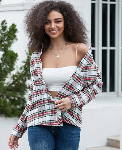 Image of SANGTREE Women and Girls Long Sleeve Flannel Casual Button Down Plaid Shirt