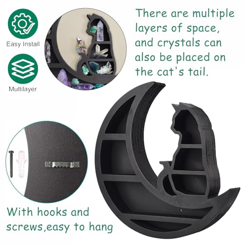 Cat Moon Shelf, Cat on The Moon Crystal Wood Shelf, Crystal Display Shelf - Image 4