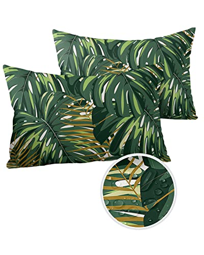 Outdoor Throw Pillow Covers Waterproof Cushion Covers Tropical Palm Leaves Jungle Decorative Pillow Cases for Patio Home Garden Pack of 2, 20x12 Inch