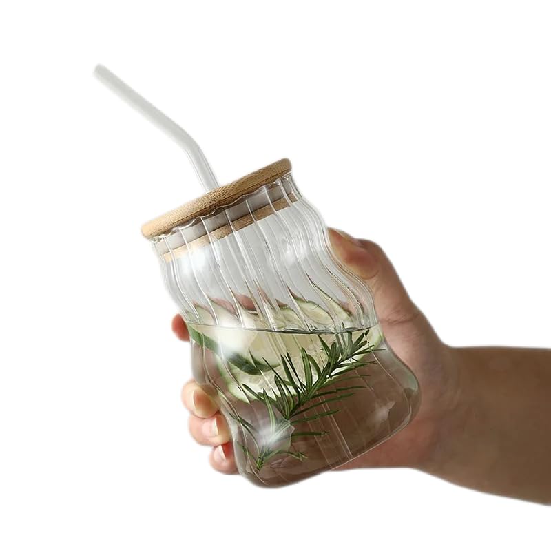 Elegant Glass Coffee Mug with Lid and Straw - Perfect for Home or Office Use - Great as a Kitchen Gifts for Women - Quality Glass Cup with Lid and Straw 1 pc. Glass tumbler with straw and lid.