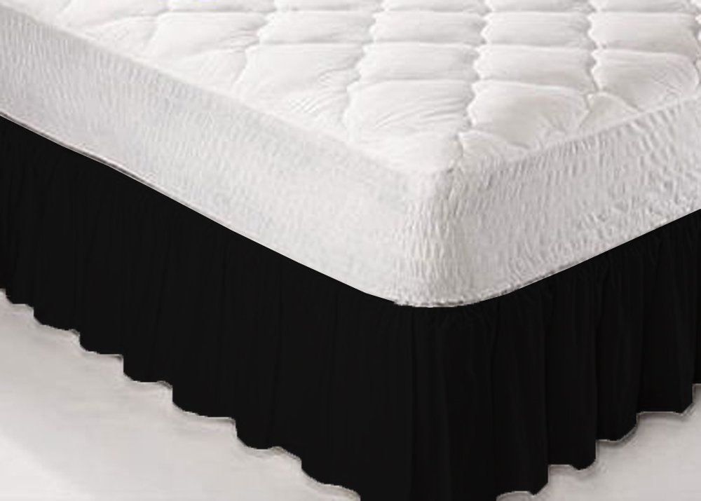 Textile.Plus ® Black Double Frilled Platform Base Valance Sheet PolyCotton