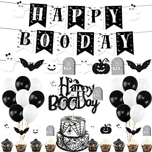Halloween Birthday Party Decorations, White Black Halloween Happy...