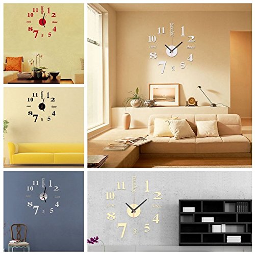 DIY Mini Modern Art Mirror Wall Clock 3D Aufkleber Design Home Office Zimmer Dekor-Schwarz – Bild 3