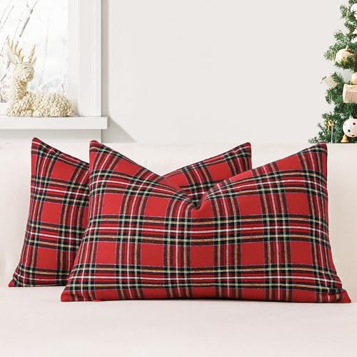 JOTOM 2er Set Weihnachten Schottisches Karo Kissenbezüge, Dekorative...