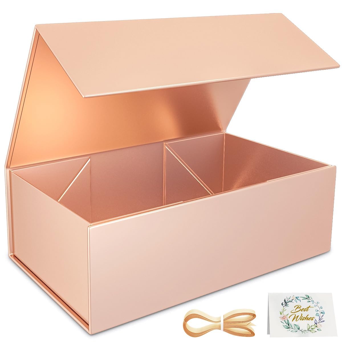 RYDDOY Rose Gold Gift Box, 13.8x9.5x4.3'' Large Gift Boxes with Lids