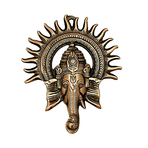 Image of ARTSMART Metal Hanging Wall Kiran Ganesha Idol Ganpati Figurine Showpiece Lord Ganesha for Home Decor Gifting, Brass Finish, 23 cm
