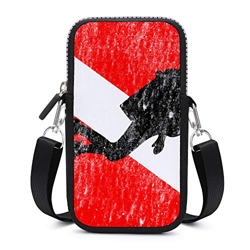 NiYoung Unisex Small Crossbody Bag with Adjustable Straps, Multi-Function Handbag Zipper Purse Wallet Fashion Shoulder Bag (Diver On Dive Flag Diving Gifts)