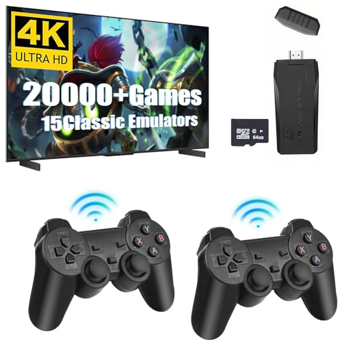 Retro Gaming Console, Mini Retro Game Stick with Built-in 15 Classic Emulators, 20000+ Games Including P-S1 Games, Plug and Play Video Gaming for Tv, 4k HD Output, 2.4GHz Wireless Controller (64 G)
