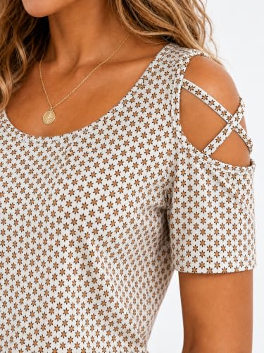 Image of Jar of Love Women's Summer Tops Short Sleeve Cold Shoulder Tops T-Shirts for Women Spring Summer Tops Loose Fit Tunic 2026