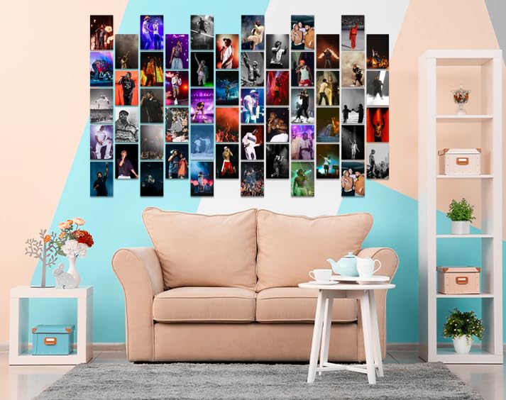Image of Pack of 54 Hip Hop Wall Collage Kit Posters - 4 x 6 Inches Wall Decor Poster - Wall Art For Bedroom, Living room, Office - 1 Tissue Tape