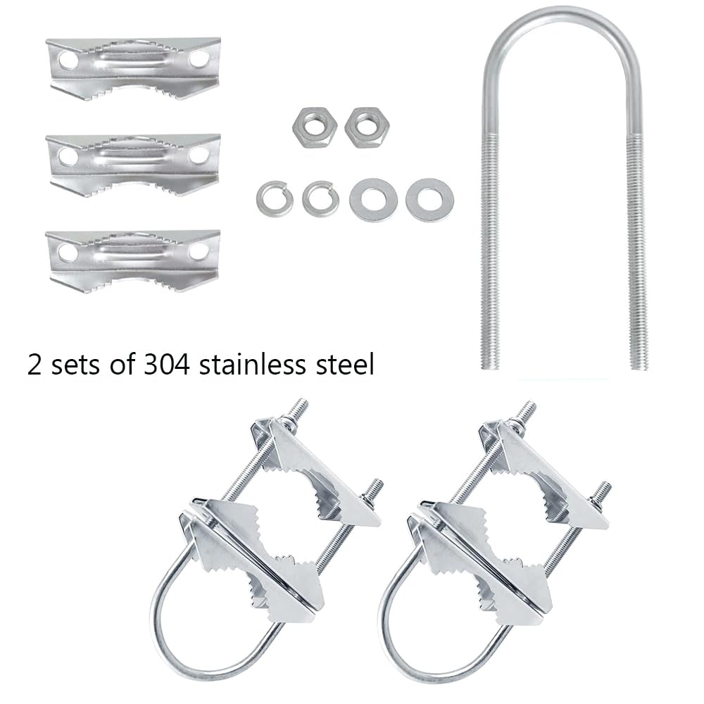 Mast Clamp Double Antenna Heavy Duty Mast Mount Bracket Kit 304 Stainless Steel for Yagi WiFi TV CB Ham Antenna 2 Sets