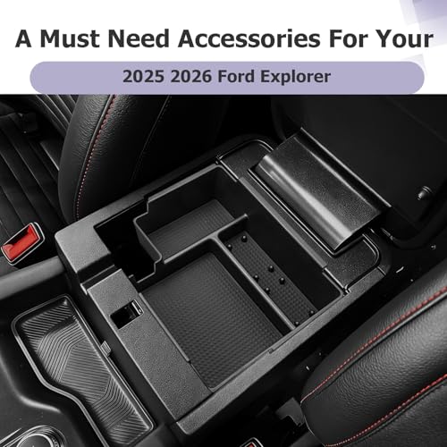 Image of LUWU Upgrade 2025 2026 Explorer Center Console Organizer Compatible with Ford Explorer 2025 2026 Accessories Armrest Console Storage Box Insert Tray ABS Material Black Coin Container, Black