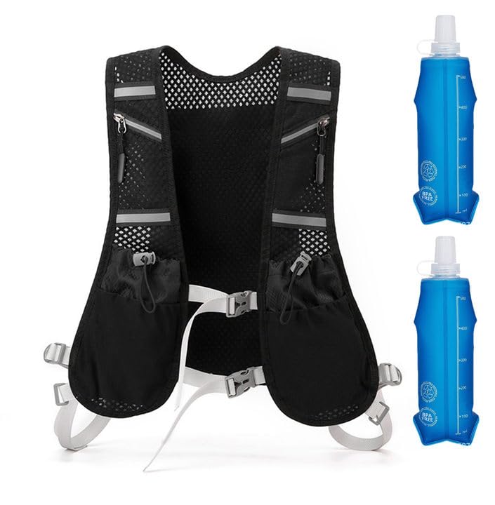 Chaleco de hidratación Trail Running con 2 Soft Flask 500 ml, chaleco de hidratación para correr para mujeres y hombres, mochila ajustable transpirable para maratón ciclismo, senderismo