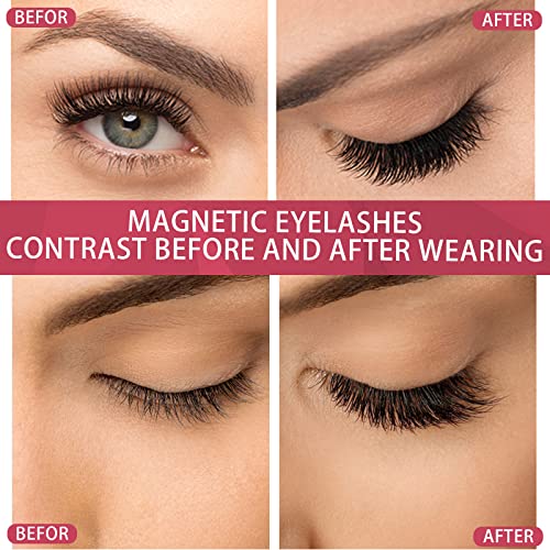 Image of Batfield 3 Pairs of False Eyelashes Magnetic with Eyeliner and Tweezer, 3D Natural Mixed Style Magnetic Lashes, Reusable Magnetic Eyelashes for women(Style 1)