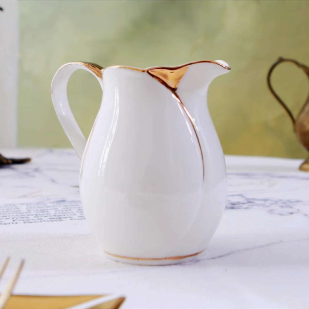 MRKU Pot à Lait, saucière, Tasse à Eau, pichet, crémier, Distributeur de café, sucrier, Lot de 2, Style européen, en céramique, Motif Tournesol doré Peint