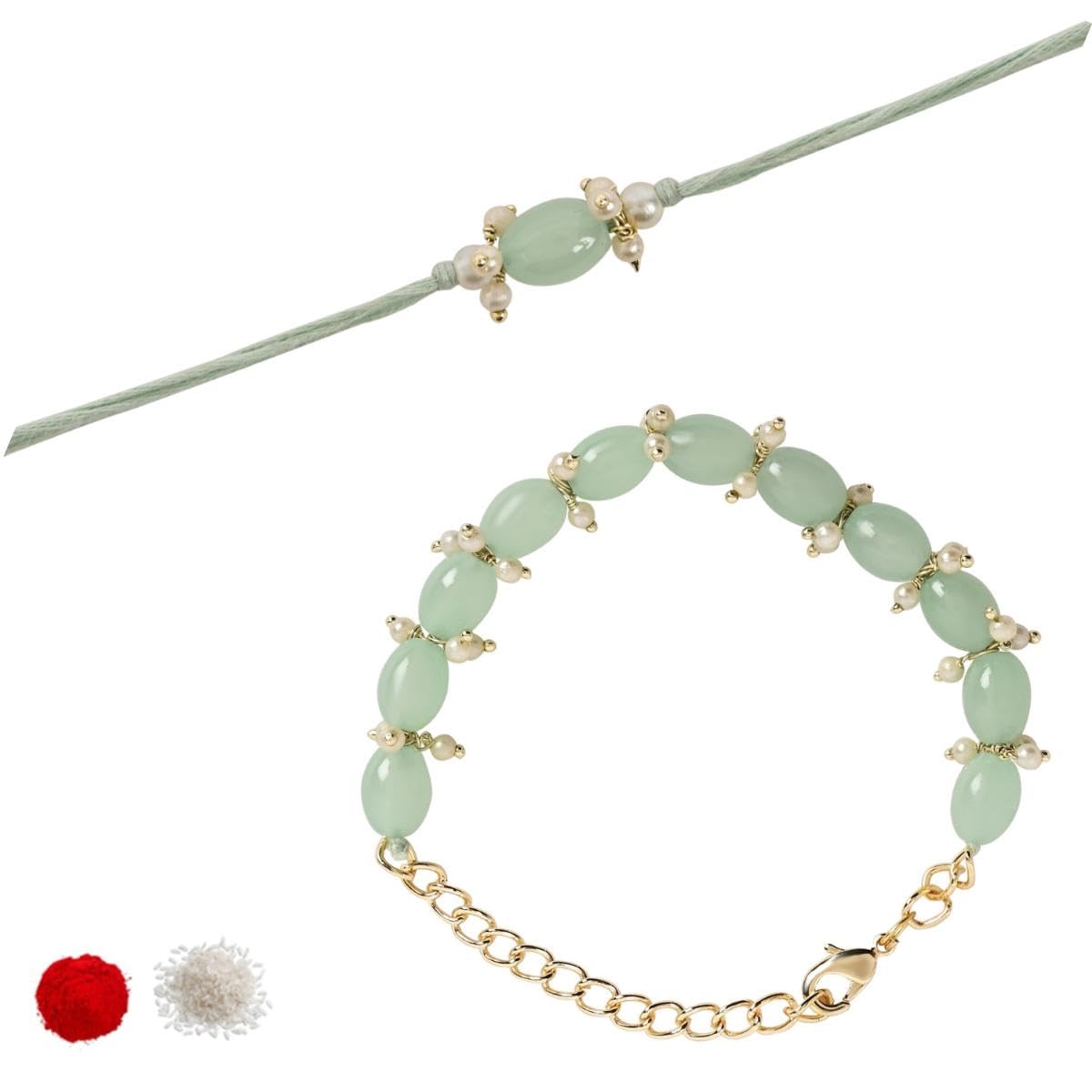 I Jewels Pearl Bhaiya Bhabhi Lumba Bracelet Rakhi Combo Set With Roli Chawal & Rakshabandhan Greeting Card For Unisex Adult(R158Min-CO) (B0D8BQLMPT) Amazon Price History, Amazon Price Tracker