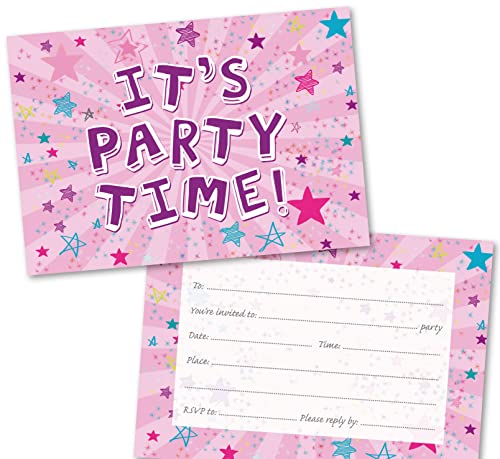 Party Invitations Pack of 36. Pink Starburst Themed Invitation with Matching envelopes. 120 x 172mm. Party Invites Birthday Party Invitations. Suitable for All Ages.