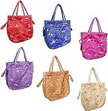 HAN SHENG 6 Pcs Vintage Embroidered Silk Jewelry Pouch Brocade Bag Drawstring Jewelry Pouch Bag Gift Bags Hand Bags Pouch