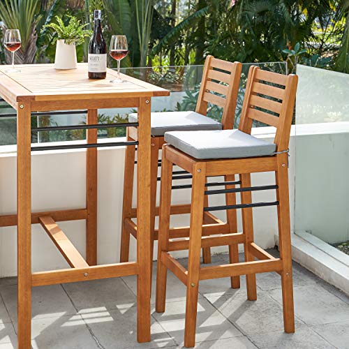 Vifah Gloucester Contemporary Patio Bar Chair, Golden Oak Wood Color #TOP2