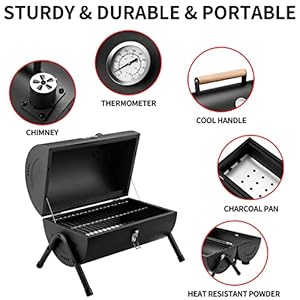 Portable Charcoal Grill, Tabletop Outdoor Barbecue Smoker, Small BBQ Grill for Outdoor Cooking Backyard Camping Picnics Beach by DNKMOR BLACK Portable Charcoal Grill Tabletop Outdoor Barbecue Smoker Small BBQ Grill for Outdoor Cooking Backyard Camping Picnics Beach by DNKMOR BLACK