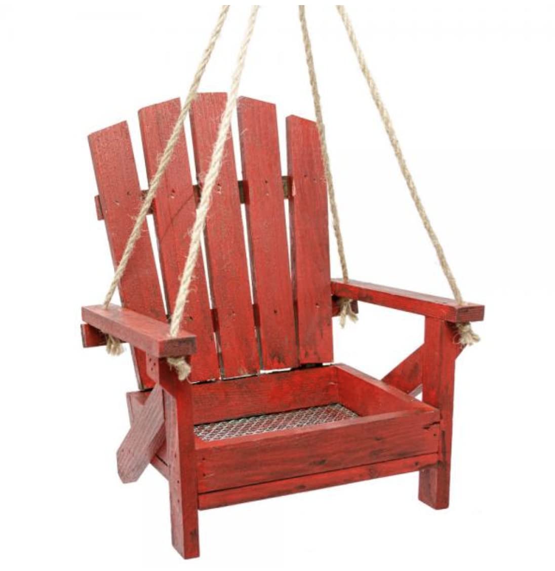 Backyard EssentialsBird Feeder Adirondack Chair Bird or Squirrel Feeder, Draining Metal Mesh Base, Rustic Look, Red
