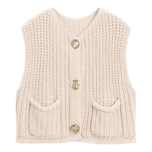 Hixiaohe Womens Crochet Chunky Knit Top Sleeveless Button Down Crop Tops Trendy Cardigan Sweater...