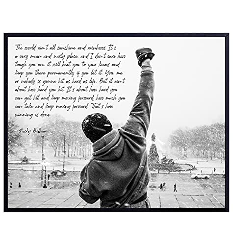 LARGE 11x14 Rocky Poster - Motivational Wall Art - Inspiring Positive Inspirational Quotes Wall Decor - Home Office Decor for Men - Rocky Balboa Movie Posters- Uplifting Encouragement Gifts