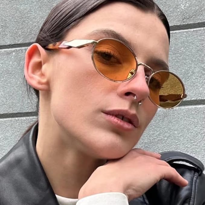 Image of Creature Oval Metal Frame Sunglasses for Men & Women | Vintage Retro Style | UV Protection | Gold Frame with Dark Lenses