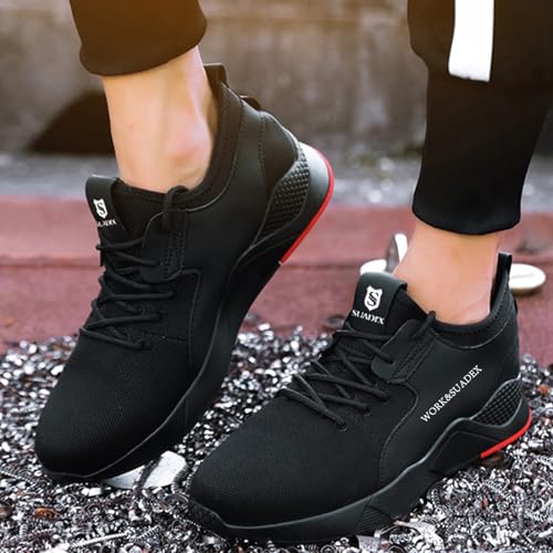 Foto von SUADEX Arbeitsschuhe Sicherheitsschuhe Herren Damen Leicht Atmungsaktiv Stahlkappenschuhe Unisex Sneaker mit Stahlkappe (02-Schwarz 43EU)