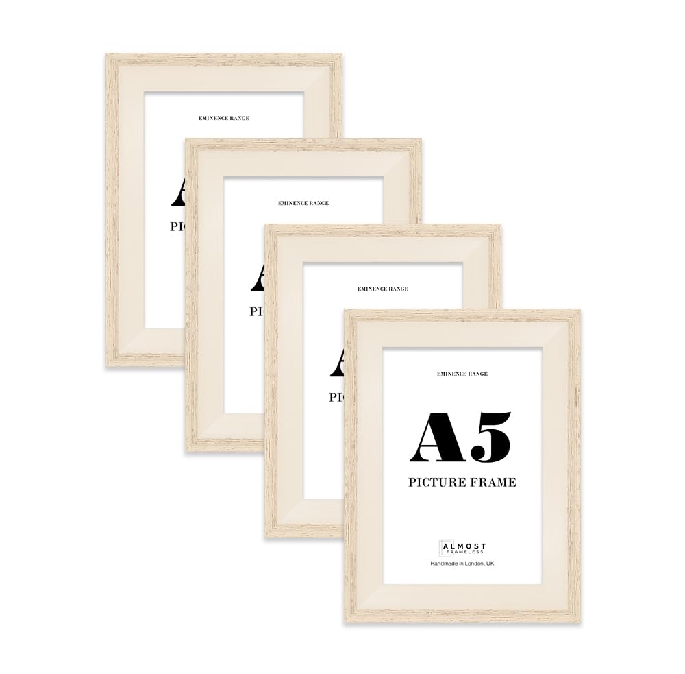 A5 Oak Picture Frame - Rustic Wood Industrial Effect Photo Frame for Wall Display, Ideal for Posters, Prints & Home Décor, Wall Hooks and Kickstand, 32mm Edge - 4 Pack