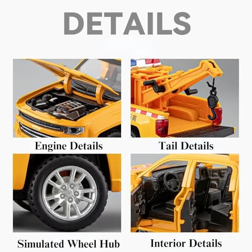Image of Alokik Enterprise Compatible for 1:28 Chevrolet Rescue Crane Toy Car Model, Diecast Collectible Pull Back Model Car with Sound and Light, Toy Gift Vehicles for Adults Kids Boys Girls【Multicolour】