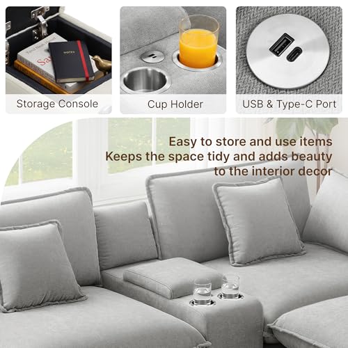 Image of KISLOT 74.4 inch Loveseat Oversized Modular Sectional Sofa with Console, Beige | Cloud Couch, Dual Cushions, Deep Seats,Living Room