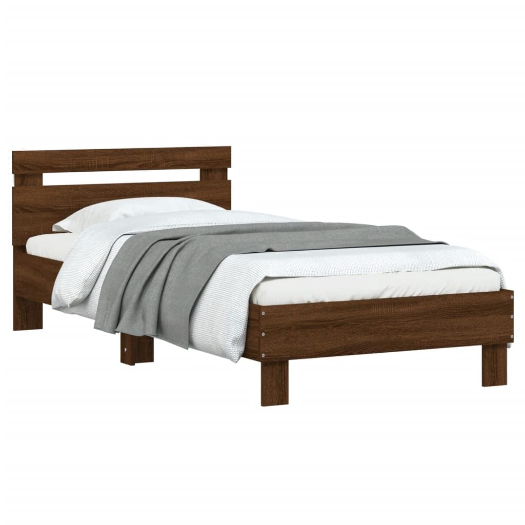 Letto Singolo Con Contenitore LED RGB Rovere Marrone 90x190 cm