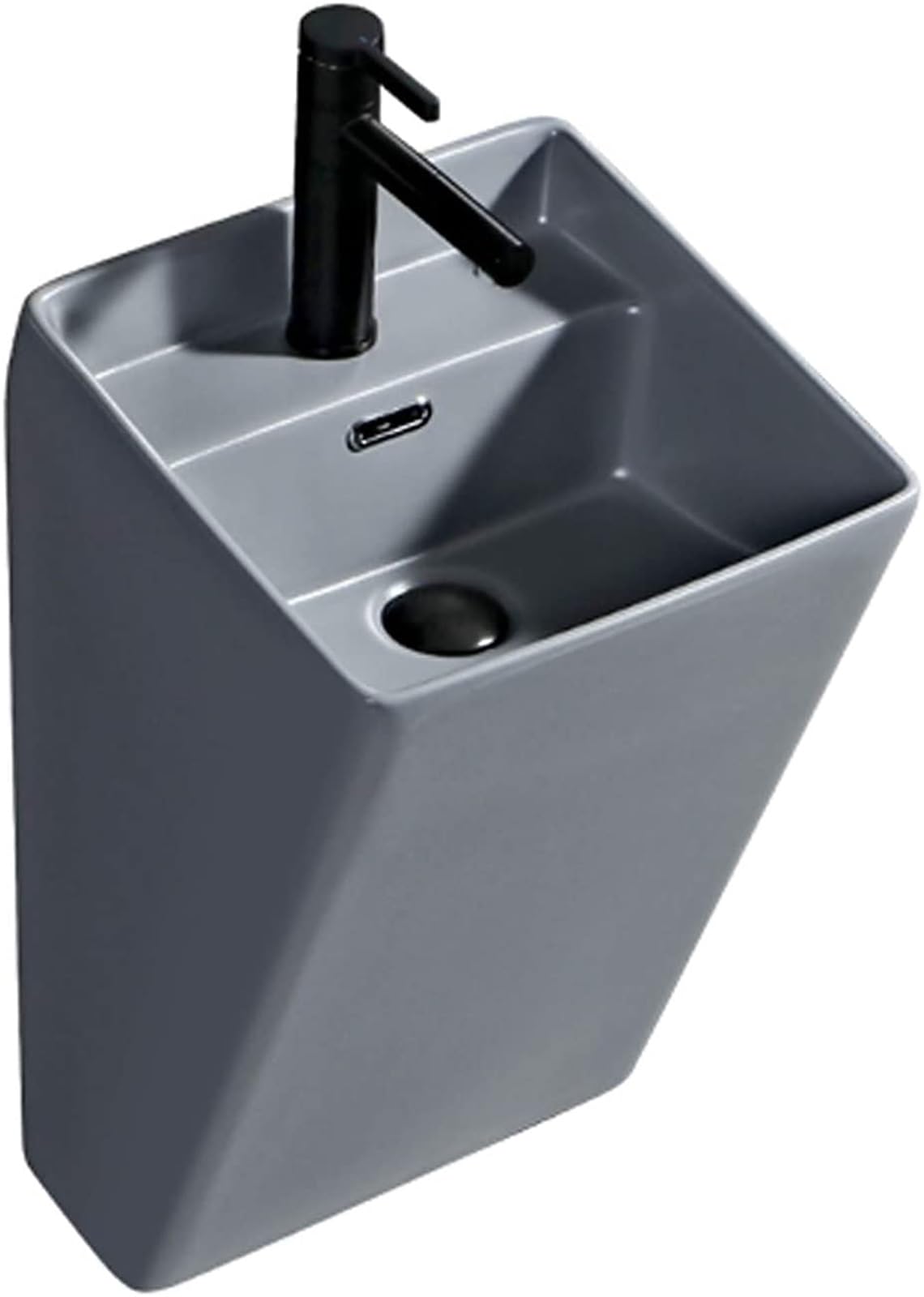 ASerZenith Bathroom Vessel Sink Ceramic Bathroom Sink Wall Mount Bathroom Sink, Rectangle Ceramic Vessel Sink With Single Faucet Hole, For Toilet Lavatory Kitchen Cloakroom(Grey)