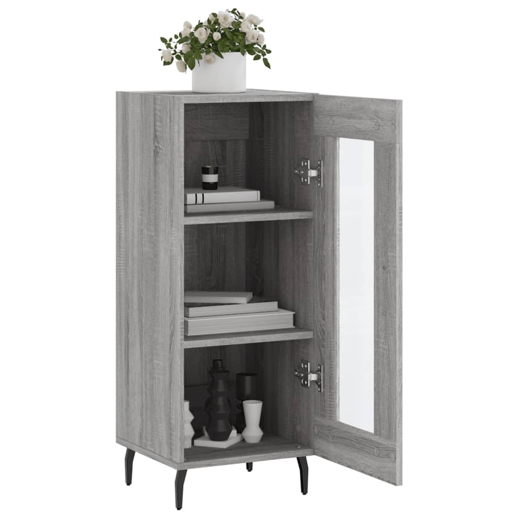 Kredens Sonoma szary, 34,5 x 34 x 90 cm, z materiału drewnopochodnego, ze szklanymi drzwiami, wszechstronne miejsce do przechowywania do sypialni i salonu, trwałe meble