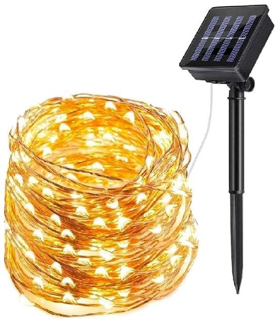 Solar Warm White Outdoor LED String Lights, 39 FT 100 LED String Lights, Waterproof Sunfproof Snowproof Cooper Wire 8 Modes Warm White Decorative Lights