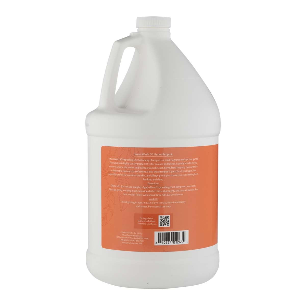 Chris Christensen SmartWash50 - Champú hipoalergénico para perros, altamente concentrado, hipoalergénico para perros malolientes, champú para perros con picazón, calmante y suave, 3.8 L