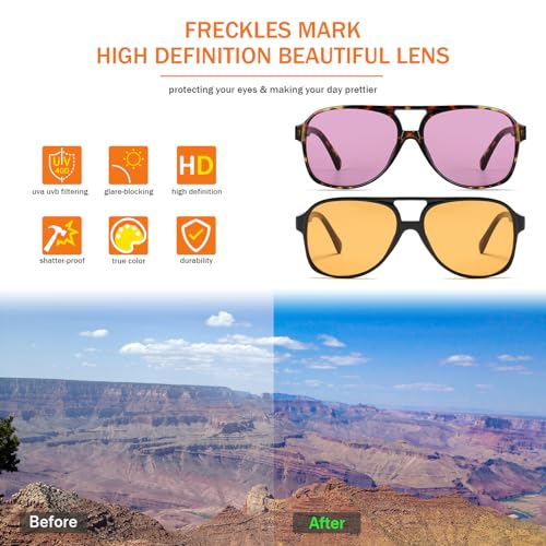 Image of Freckles Mark Vintage Retro 70s Sunglasses for Women Men Classic Large Square Aviator Trendy Glasses
