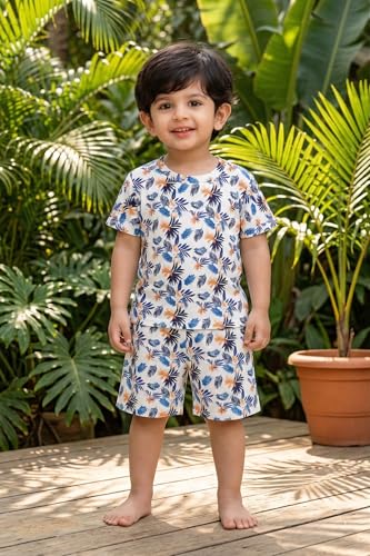 Image of Kids Dress for Boys | Round Printed Neck Half Sleeve T-shirt and Pant Clothing Set for Baby Boys
