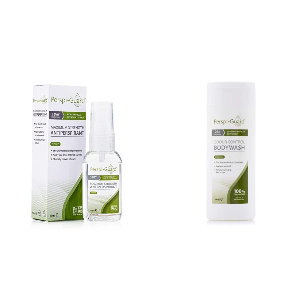 Maximum Strength Antiperspirant Spray, Strong Deodorant for Excessive Sweating & Hyperhidrosis Treatment, Lasts up to 5 Days - Unscented (30ml) & Odour Control Body Wash