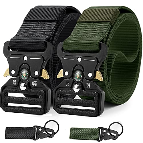 DOOPAI Tactical Belt,Military Style Belt, 2 Pack Riggers Belts for Men, Heavy duty quick release buckle with compass Extra Molle Key Ring Holder Gears