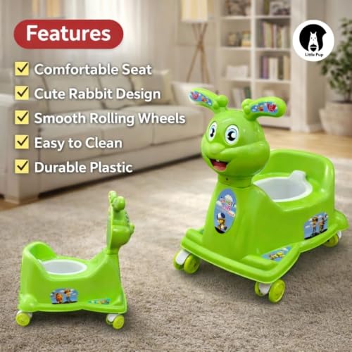 Image of Little Pup 2-in-1 Potty Training Seat for Kids | Rabbit Potty Chair with Wheels | Baby Toilet Trainer | 6 Months-2.5 Years