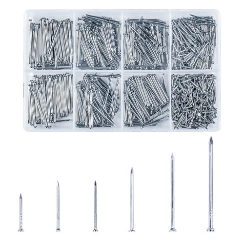 750 Stück Stahlnägel für Bilder Nagel Set Nägel Bilder Aufhängen Nails Set Bildernägel für Betonwände Nägel Wand Nägel Sortiment Kit für Heimwerker Ziegelstein Holz Betonnägel Zementnägel