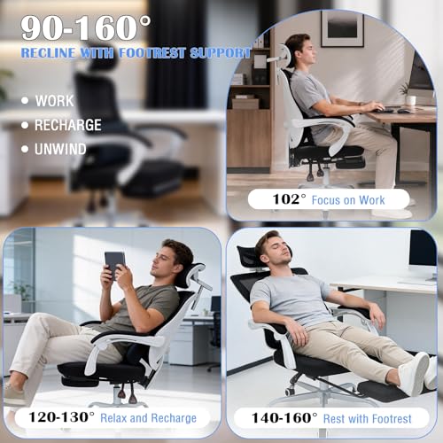 Image of Ergonomic Home Office Chair - Adjustable Lumbar Support & Height | Adjustable Lumbar Support & 3D Headrest,Rolling Work Swivel Computer Chair-400lbs Capacity