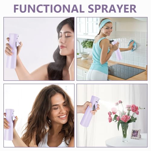 URAQT Sprühflasche Haare, 200ml Kontinuierliche Wassersprühflasche, Zerstäuber Sprühflasche, Auslaufsicher mit Feinem Sprühnebel, Kleine Sprühflasche für Haare, Hautpflege, Reinigung (Lila)