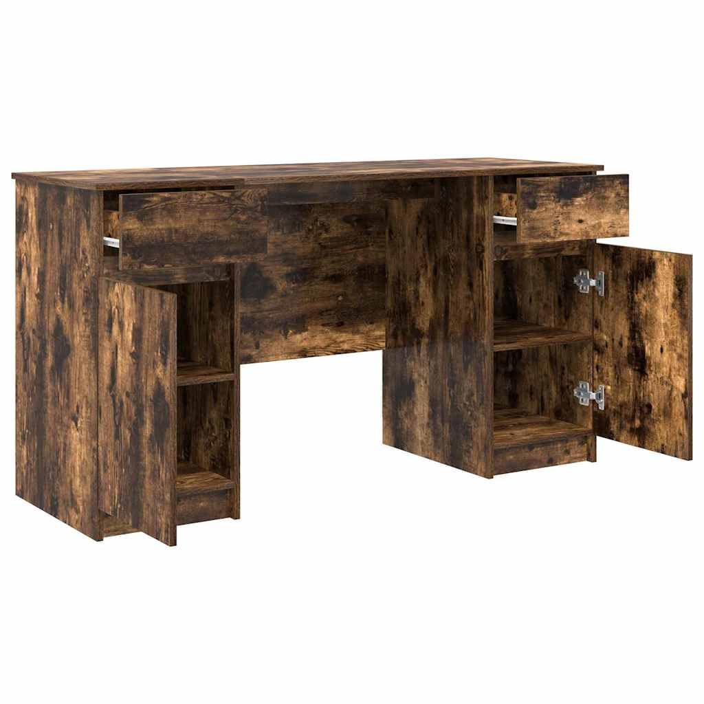 Scrivania affumicatura 140 x 49 x 76 cm, materiale in legno, moderna scrivania con cassetto, scaffali, porte, ideale per casa, ufficio, gioco